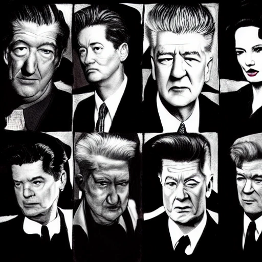 david lynch, twin peaks, all cast group painting, high definitio ...