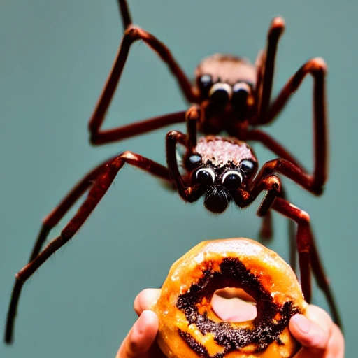 spider that is drinking a donut