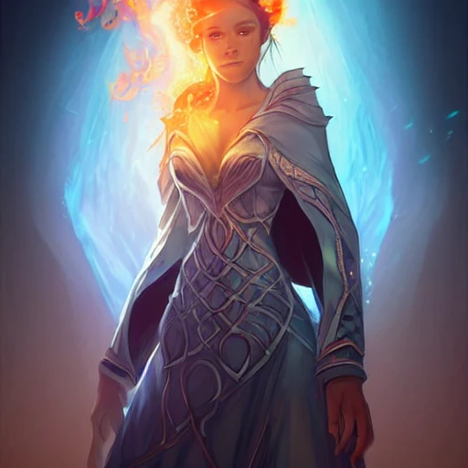 digital art by wlop and artgerm in the style of throne of glass book covers illustrations, a young adult afro-american female magician with fireballs in hand and a blue magic lighting aurea overlay 