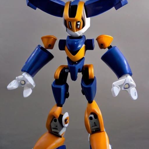 A medabot ready to battle standing in a school yard in the style of 90's anime