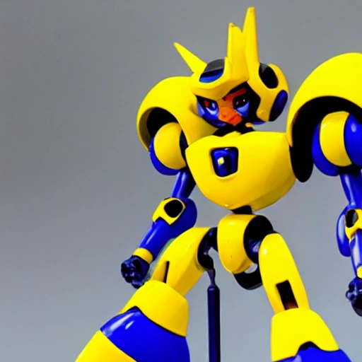 A medabot ready to battle standing in a school yard in the style of 90's anime