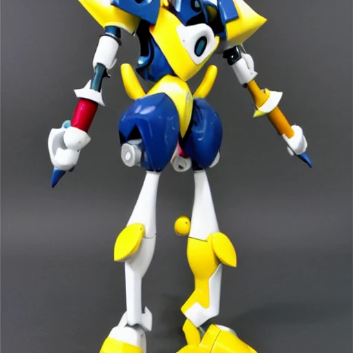 A medabot ready to battle standing in a japanese school yard in the style of 90's anime