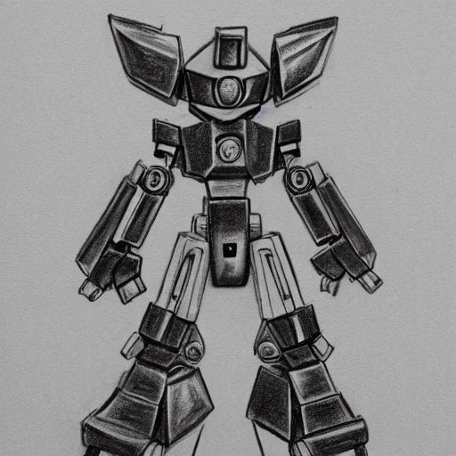 Symmetrical Medabot, Pencil sketch, bulky proportions