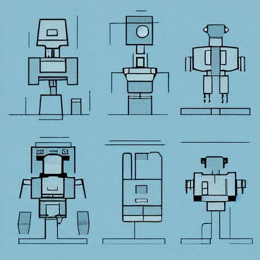 Small pile of Medabots prototype blueprints laying on a a desk