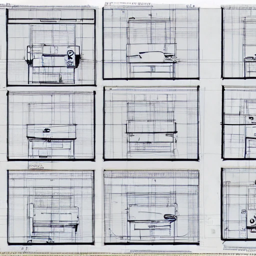 Small pile of Medabots prototype blueprints laying on a a desk