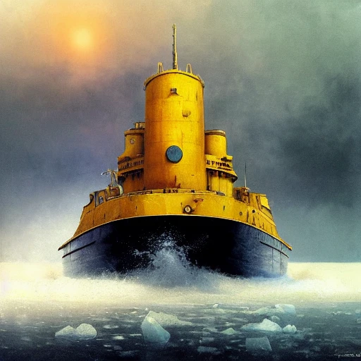 Masterpiece epic professional photo, photorealistic digital art of old yellow nuclear submarine at the bottom of a frozen lake, painted Russian inscriptions, design by Ivan Aivazovsky Sacha Goldberger Storm Thorgerson:1.5, siberia background with nuclear plant, photorealism, detailed, volumetric lights, summer colors, blue sky, hyperdetailed, depth of field, octane render, best on artstation, cgsociety, Behance, pixiv, astonishing, impressive, outstanding, cinematic, much detail, much wow, masterpiece, Nikon Z9,  hasselblade award winner, snow