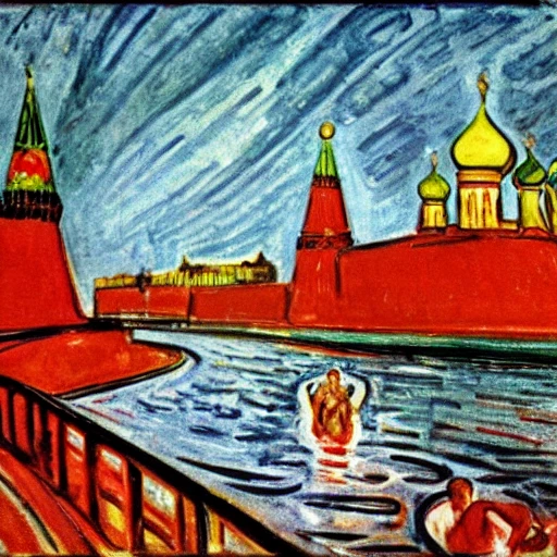 Kremlin, Moscow, River, scream, Putin face, Edvard Munch, naked
