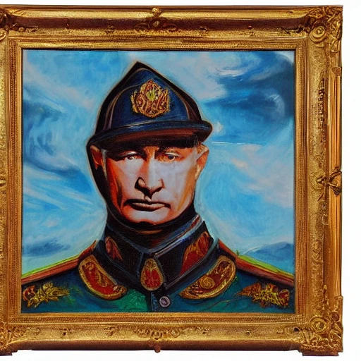 Pershing, Kremlin, Putin face, fear, dragon, Oil Painting, kill
