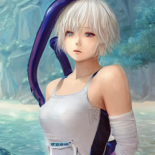 Very detailed.portrait concept art of a beautiful anime girl wearing a swimming race suit, sci-fi suit| | kawaii - cute - fine - face, intricate,white hair, elegant, highly detailed. trending on artstation, digital art, by Stanley Artgerm Lau, [[[WLOP]]], pixiv, 8k wallpaper, {ocean},{{{desert}}},{{{vivid}}},{{{red}}}