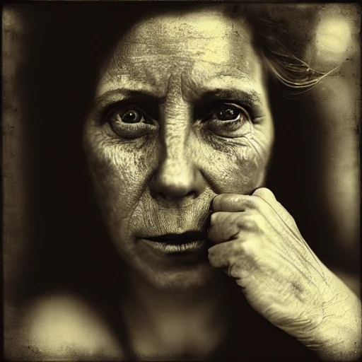  Close up portrait,drunk female, ambient light, Nikon 15mm f/1.8G, by Lee Jeffries, Sally Mann, Adrian Kuipers