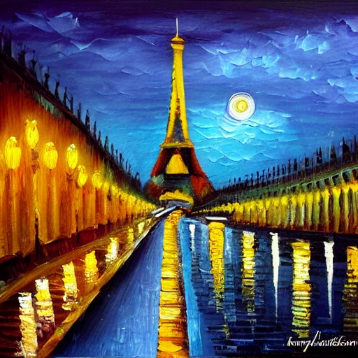 paris, eiffle tower, night, city, street, oil painting, buildings

