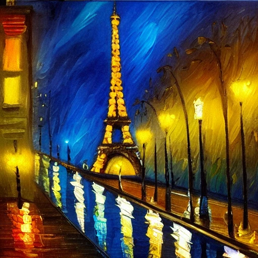 paris, eiffle tower, night, city, street, oil painting, buildings

