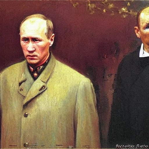 Путин и Пушкин осенью в Киеве пьют чай из самовара, , Oil Painting, Ilya Repin