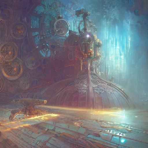 a highly detailed digital image of an imagination machine, concept art, artstation, cgsociety, very detailed, intricate, detailed illustration, by greg rutkowski and alphonse mucha, Paul Lehr and Beeple, iridescent accents, ray tracing, product lighting, sharp, smooth, masterpiece, 3D, Water Color