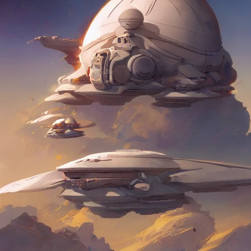 hyoerbolic starship concept design by peter mohrbacher and craig mullins and hiroshi yoshida and james jean and frank frazetta and michael whelan and andreas rocha 