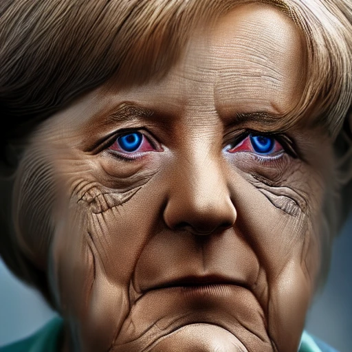Very detailed, A hyperrealistic portrait concept art of a beautiful elderly {Angela Merkel} wearing a shabby jacket, sci-fi top| | kawaii - horror - fine - face, intricate, light brown  hair, elegant, volumetric light, highly detailed. trending on artstation, digital art,pixiv, [[[WLOP]]],pool , 8k wallpaper, {sewer pipe},{{{lost place}}},{{{vivid}}},{{{red}}}