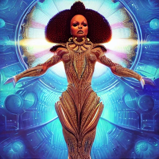 very detailed Hyper realistic 3d photo, of  singer Janet jackson as celestial deity, art deco, very detailed, very realistic, Detailed and Intricate, Geometric, CGI, PBR, by Philippe Druillet, highly detailed, digital masterpiece ,trippy, 8k, smooth, [sharp focus], unreal engine 5 rendered, illustration, cinematic lighting, [high octane render], detailed environment], [high key lighting,  highly detailed, fine detail, intricate, award - winning, fantasy, 3D,