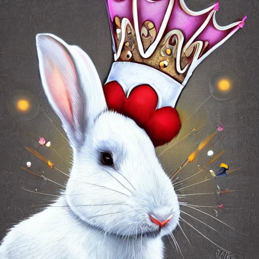 white king rabbit wearing a crown, digital art, tending on artstation, Street Art, graffiti, Excited, 8k