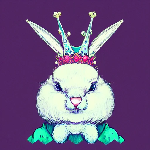 white king rabbit wearing a crown, digital art, tending on artstation, Street Art, graffiti, Excited, 8k