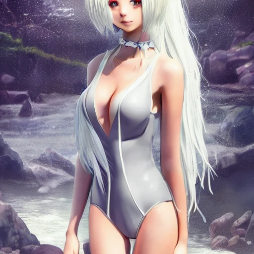 Very detailed, A {{hyperrealistic}} portrait of a beautiful anime girl wearing  rubber swimsuit, sci-fi suit,white hair, japanese kawaii, slender body ,fine face, intricate, elegant, volumetric light, highly detailed. trending on artstation, digital art, [[[WLOP]]] , 8k wallpaper, dinamic ocean background, {vivid}, bottom body close up, , {pastel color}, beautiful skin