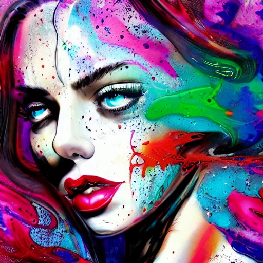 colored digital line art, splatter drippings, paper texture, med ...