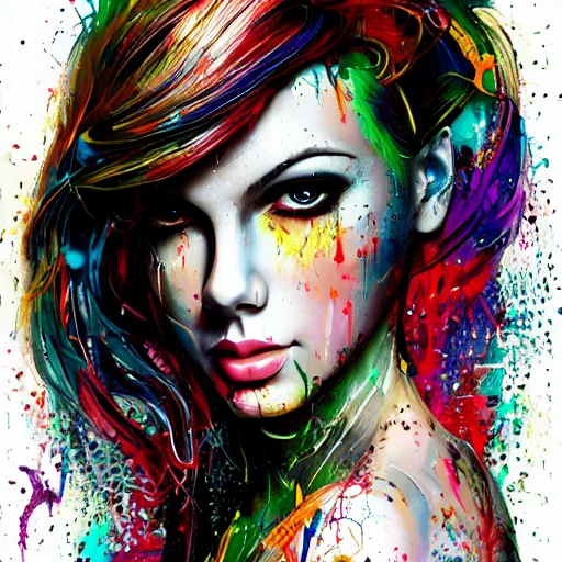 colored digital line art, splatter drippings, paper texture, medium shot portrait of a beautiful female character in the style of Taylor swift and [mass effect], wearing a intricate detailed casual outfit, gorgeous eyes, beautiful face, dynamic pose, intricate, elaborate, dramatic lighting, russ mills, sakimichan, wlop, loish, artgerm