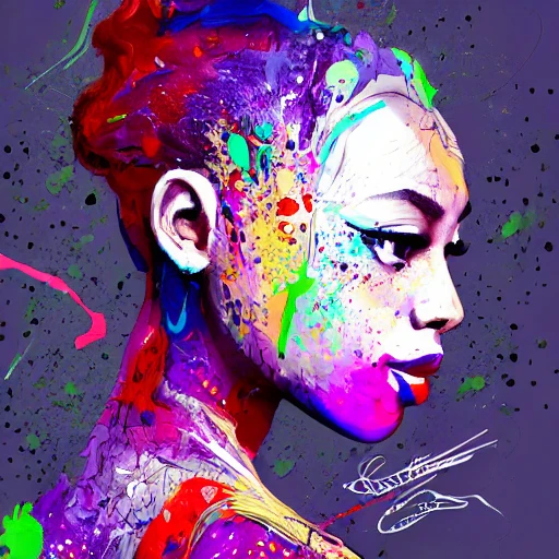 colored digital line art, splatter drippings, paper texture, med ...