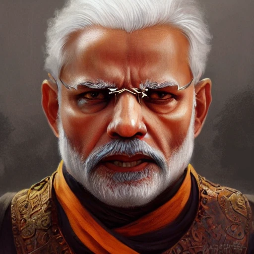 narendra modi as warrior, realistic portrait, symmetrical, highly detailed, digital painting, artstation, concept art, smooth, sharp focus, illustration, cinematic lighting, art by artgerm and greg rutkowski and alphonse mucha 