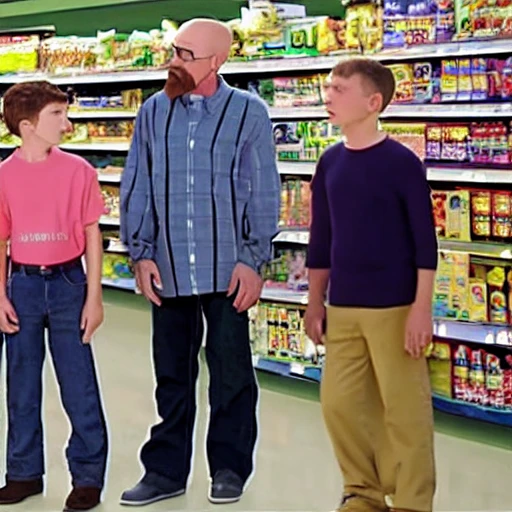 Malcolm in the middle's family and Walter White find each other at the supermarket, 3D