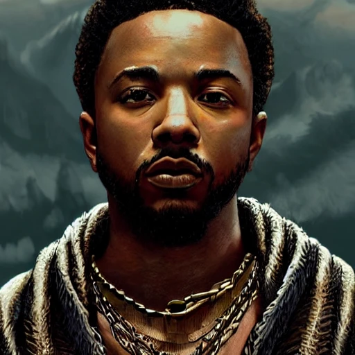 a very detailed hyper realistic 3d poster of rapper kendrick lamar as god of war high definition, Detailed and Intricate, Geometric, CGI, PBR, detailed, digital masterpiece, 8k, smooth, [sharp focus], unreal engine 5 rendered, illustration, cinematic lighting, [high octane render], detailed environment], [high key lighting, highly detailed, fine detail, intricate, award - winning, {high definition anatomy}, 3D,  in the style of makoto shinkai and greg rutkowski and albert bierstadt and james gurney