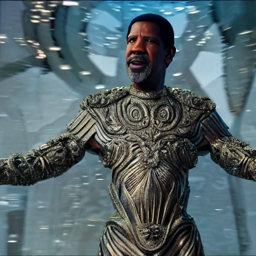 very detailed Hyper realistic photo from afar, of denzel washington, as god, art deco, very detailed, very realistic, Detailed and Intricate, Geometric, CGI, PBR, by Philippe Druillet, highly detailed, digital masterpiece, trippy, 8k, smooth, [sharp focus], unreal engine 5 rendered, illustration, cinematic lighting, [high octane render], detailed environment], [high key lighting, highly detailed, fine detail, intricate, award - winning, fantasy, 3D,