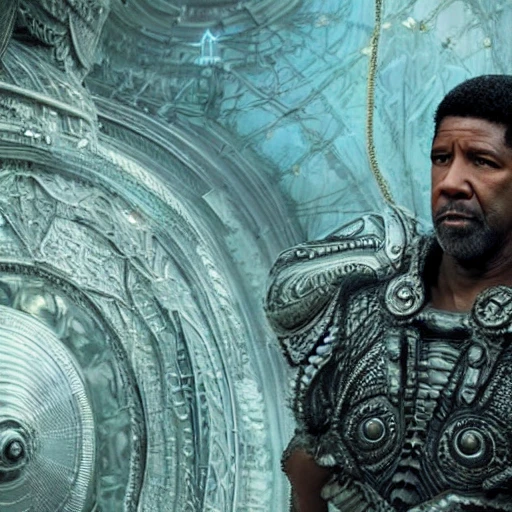 very detailed Hyper realistic photo from afar, of denzel washington, as god, art deco, very detailed, very realistic, Detailed and Intricate, Geometric, CGI, PBR, by Philippe Druillet, highly detailed, digital masterpiece, trippy, 8k, smooth, [sharp focus], unreal engine 5 rendered, illustration, cinematic lighting, [high octane render], detailed environment], [high key lighting, highly detailed, fine detail, intricate, award - winning, fantasy, 3D,