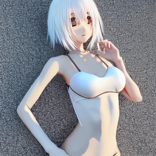 Very detailed, A {{hyperrealistic}} portrait of a beautiful anime girl wearing  rubber swimsuit,white hair, japanese kawaii, slender body ,cute fine face, waist shot, bottom body close up, volumetric light, intricate, elegant,highly detailed, trending on artstation, digital art, [[[WLOP]]] , 8k wallpaper, dinamic {{{{ocean}}}} background, {vivid}, {pastel color}, beautiful skin,beautiful face