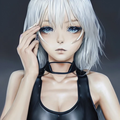 Very detailed, A hyperrealistic portrait concept art of a beautiful anime girl wearing  rubber swimsuit, sci-fi suit, white hair,slender body | | kawaii - cute - fine - face, intricate, elegant, volumetric light, highly detailed. trending on artstation, digital art,pixiv, [[[WLOP]]],{{{pool}}} , 8k wallpaper, {ocean},{{photo studio}},{{{vivid}}}, {{{red}}}, cinema4d, bottom body close up, full body, pastel color, kawaii, beautiful skin, profile
