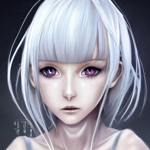 Very detailed, A hyperrealistic portrait concept art of a beautiful anime girl wearing  rubber swimsuit, sci-fi suit, white hair,slender body | | kawaii - cute - fine - face, intricate, elegant, volumetric light, highly detailed. trending on artstation, digital art,pixiv, [[[WLOP]]],{{{pool}}} , 8k wallpaper, {ocean},{{photo studio}},{{{vivid}}}, {{{red}}}, cinema4d, bottom body close up, full body, pastel color, kawaii, beautiful skin, profile
