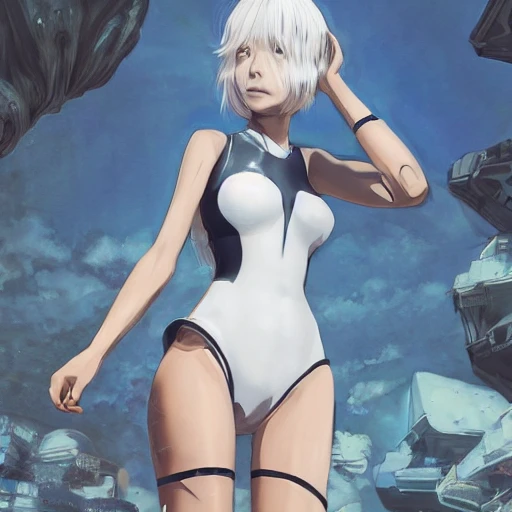 Very detailed, A hyperrealistic portrait concept art of a beautiful anime girl wearing  rubber swimsuit, sci-fi suit, white hair,slender body | | kawaii - cute - fine - face, intricate, elegant, volumetric light, highly detailed. trending on artstation, digital art,pixiv, [[[WLOP]]],{{{pool}}} , 8k wallpaper, {ocean},{{{photo studio}}},{{{vivid}}}, {{{red}}}, cinema4d, bottom body close up, full body, pastel color, kawaii, beautiful skin, profile
