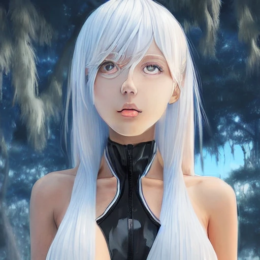 Very detailed, A hyperrealistic portrait concept art of a beautiful anime girl wearing  rubber swimsuit, sci-fi suit, white hair,slender body | | kawaii - cute - fine - face, intricate, elegant, volumetric light, highly detailed. trending on artstation, digital art,pixiv, [[[WLOP]]],{{{pool}}} , 8k wallpaper, {ocean},{{{photo studio}}},{{{vivid}}}, {{{red}}}, cinema4d, bottom body close up, full body, pastel color, kawaii, beautiful skin, profile, beautiful face,rainbow background