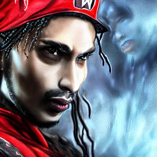 a hyper realistic, 3d poster of rapper wifisfuneral, as raiden from mortal kombat, in the style of Mario Nevado and greg rutkowski and albert bierstadt and artgerm, high definition, Detailed and Intricate, Geometric, CGI, PBR, detailed, digital masterpiece, 8k, smooth, [sharp focus], unreal engine 5 rendered, illustration, cinematic lighting, [high octane render], detailed environment], [high key lighting, highly detailed, fine detail, intricate, award - winning, {high definition anatomy},