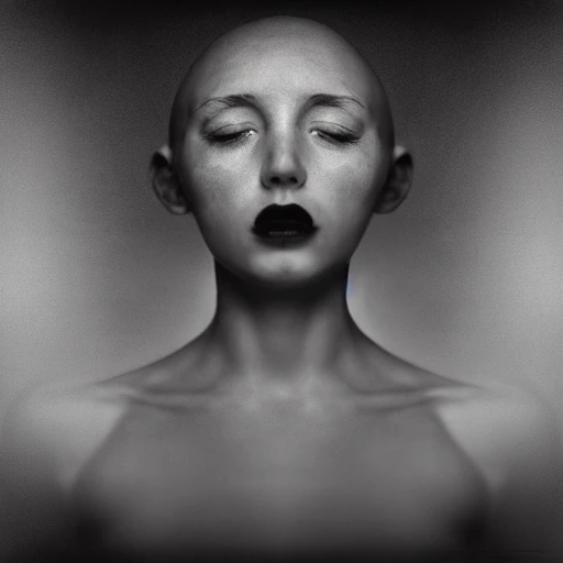 full body, split, woman, no hair, cute face, naked,  photo,  ambient light, Nikon 20mm f/1.4, by Lee Jeffries, Alessio Albi, Adrian Kuipers