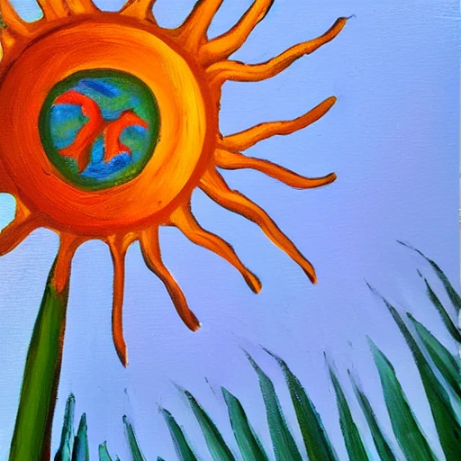 light blue plant sun, Oil Painting