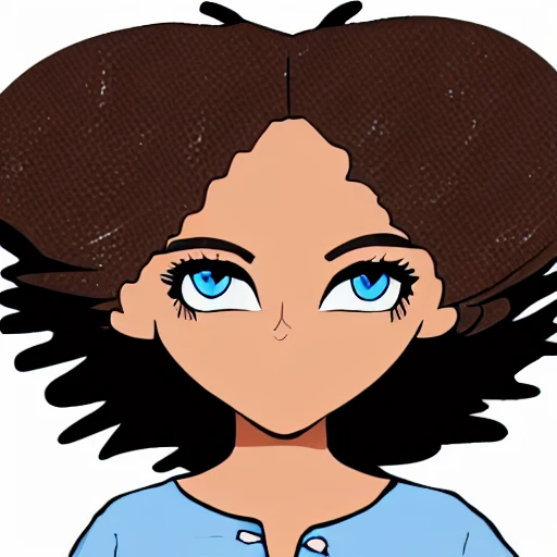 Brown skin, white hair, blue eyes, two-dimensional beautiful girl, Cartoon