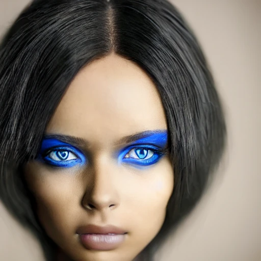 Brown skin, white hair, blue eyes, two-dimensional beautiful girl, black silk