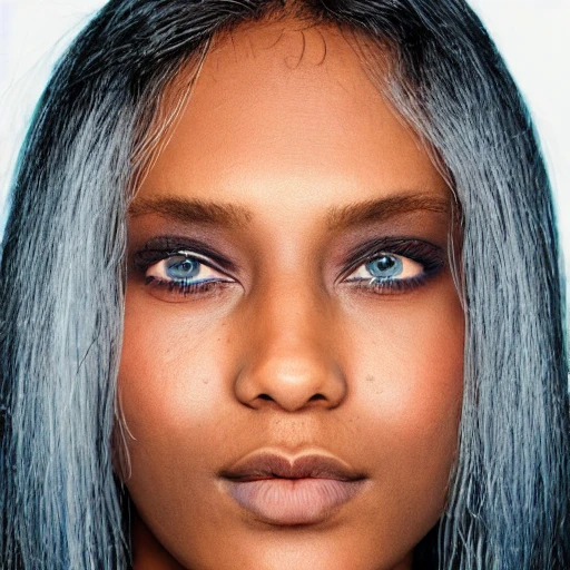 Brown skin, white hair, blue eyes, two-dimensional, black silk