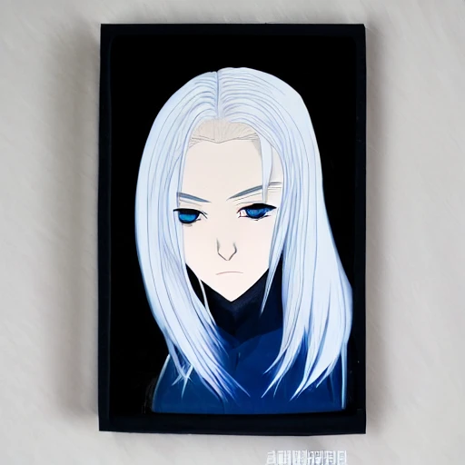 White skin, white hair, blue eyes, two-dimensional girl, black silk