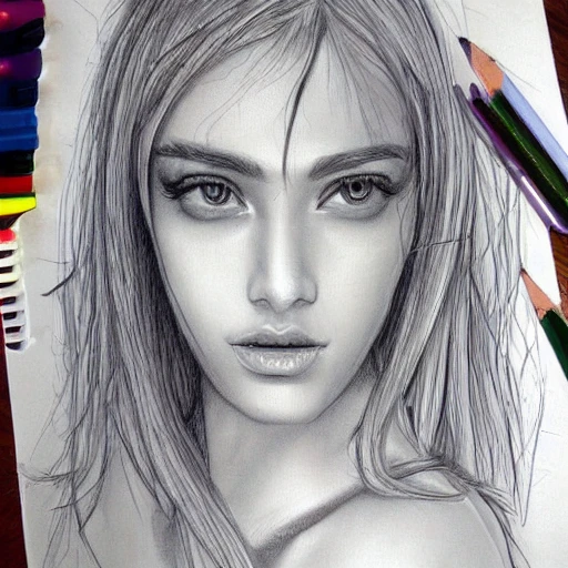Sexy Girls realistic, Pencil Sketch, Trippy