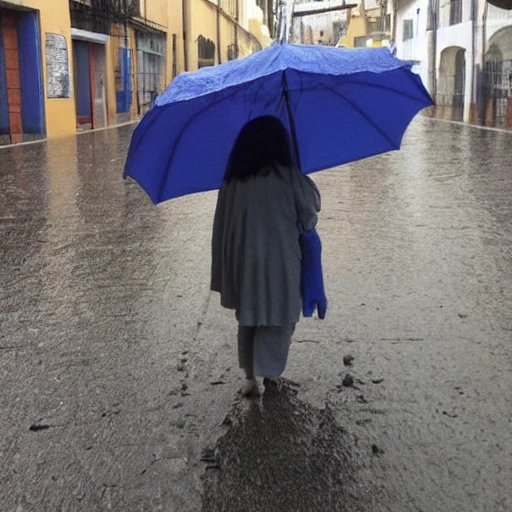 Jesucristo caminando en la lluvia con un paraguas