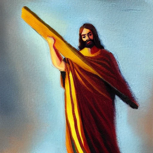 Jesucristo caminando en la lluvia con un paraguas, Oil Painting