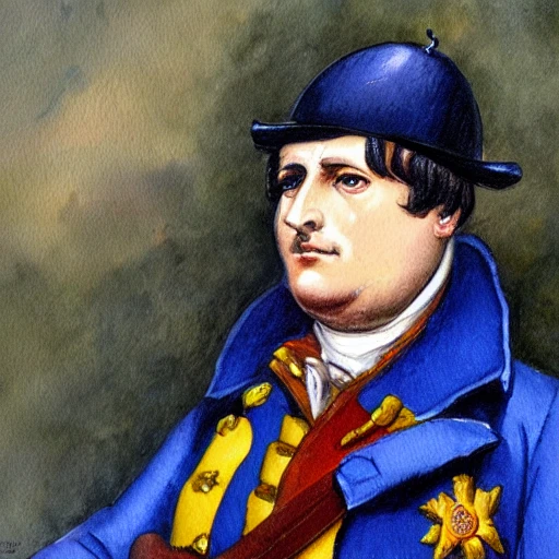 Napoleon Bonaparte caminando en la lluvia con un paraguas, Oil Painting, Water Color, Cartoon, Oil Painting, Water Color, Cartoon