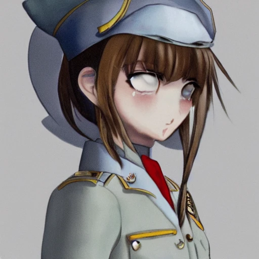 Hand-painted, delicate, girl, military uniform, white silk, high-definition, anime