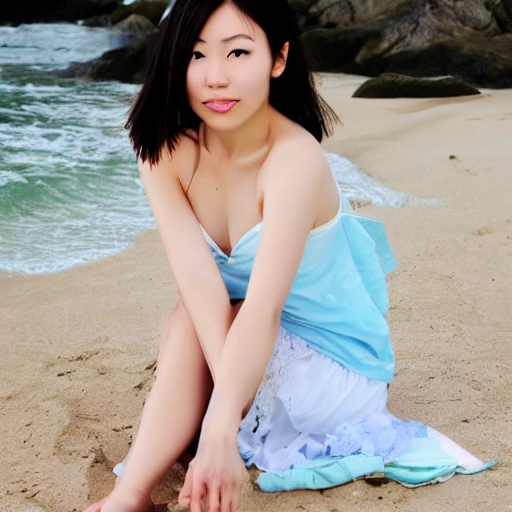 gentle elegant japanese girl beach
